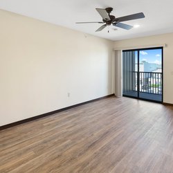 wood floor living room at Rivertown Residential Suites located in Monticello, MN